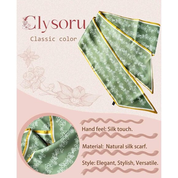 Women's White Maple Green Fashion Oblique Angle Silk Neck Scarf Printed Scarves - Picture 2 of 6